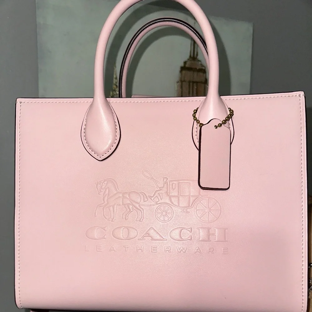 バッグ COACH Totebag Leather Pink Tassel Charm Coach Leather Pink Shopper New BAG COACH Totebag Leather Pink